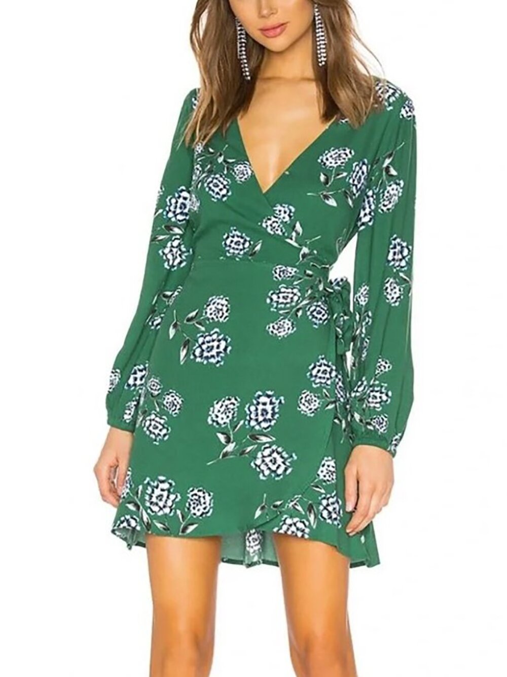CUPCAKES AND CASHMERE Green Floral Wrap Mini Dress – Size 4 – NWOT